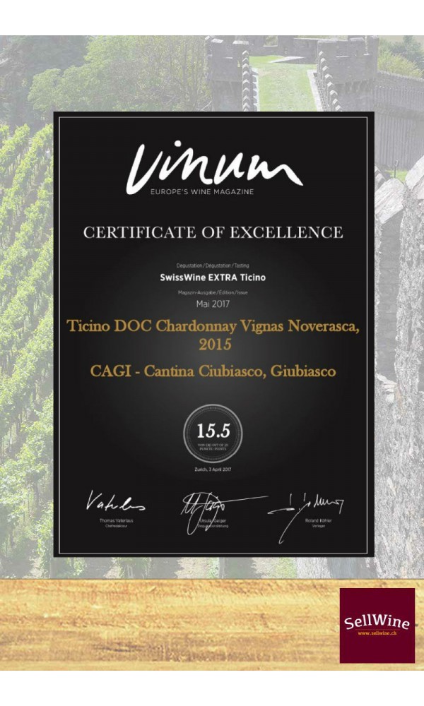 SellWine-CAGI Cantina Giubiasco Vigna Noverasca Ticino DOC Chardonnay Barricato 2015-Premio