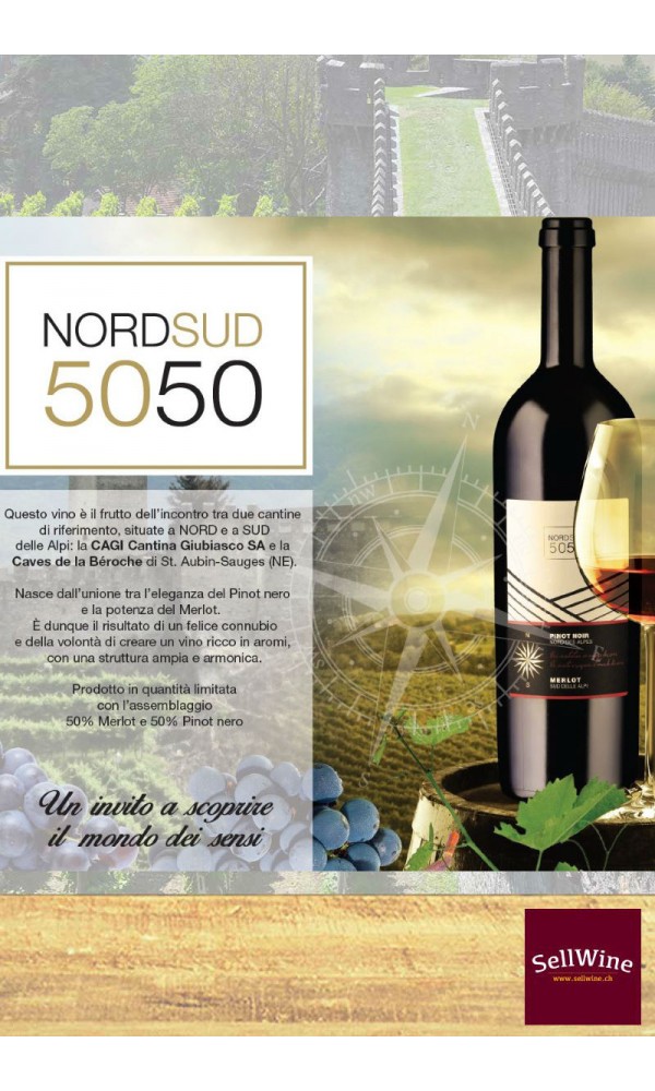 SellWine / CAGI e Caves de la Béroche Nord Sud 50 50 Merlot e Pinot nero Barricato Svizzera IGT 2014-Etichetta