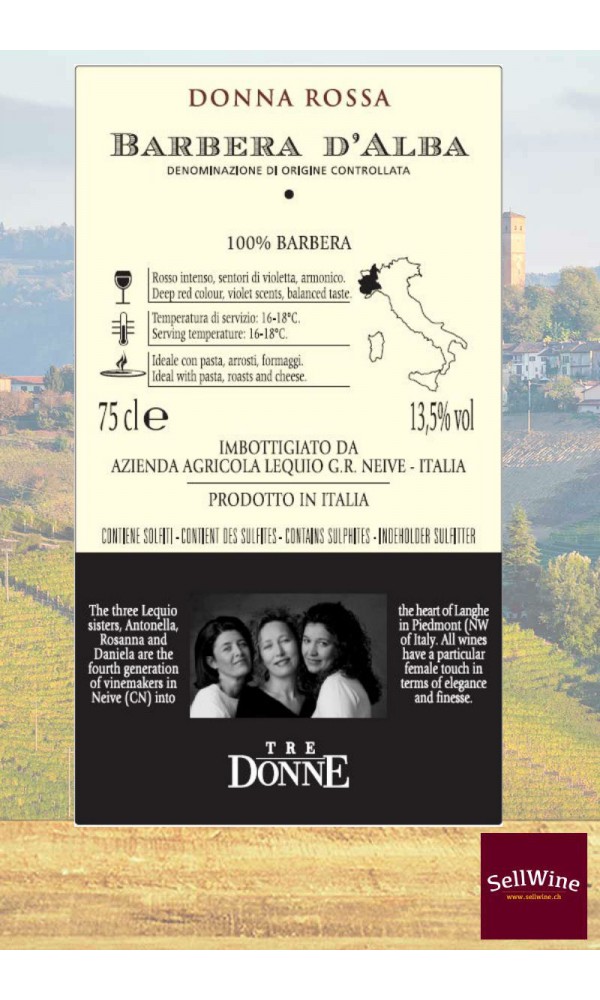 SellWine-Tre Donne Barbera D'Alba DOC Donna Rossa 2016-Etichetta